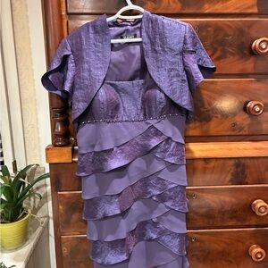 SL Fashions Deep Purple Satin Dress with Matching Jacket